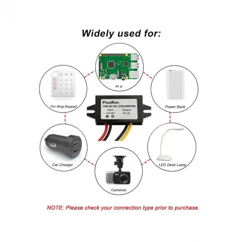 Waterproof 12V/24V to 5V Converter DC-DC Buck Module Power Adapter USB-A Female/C Type/Dual USB/Open Wire Connector