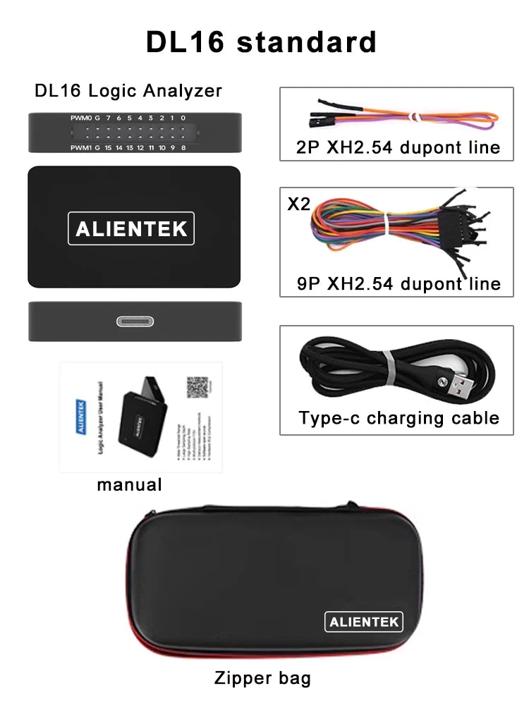 DL16 Logic Analyzer 250MHz Max Sample Rate 16Channels DSLogic USB Logic Analyzer Tools ARM FPGA Debug Protocol Decoding Software