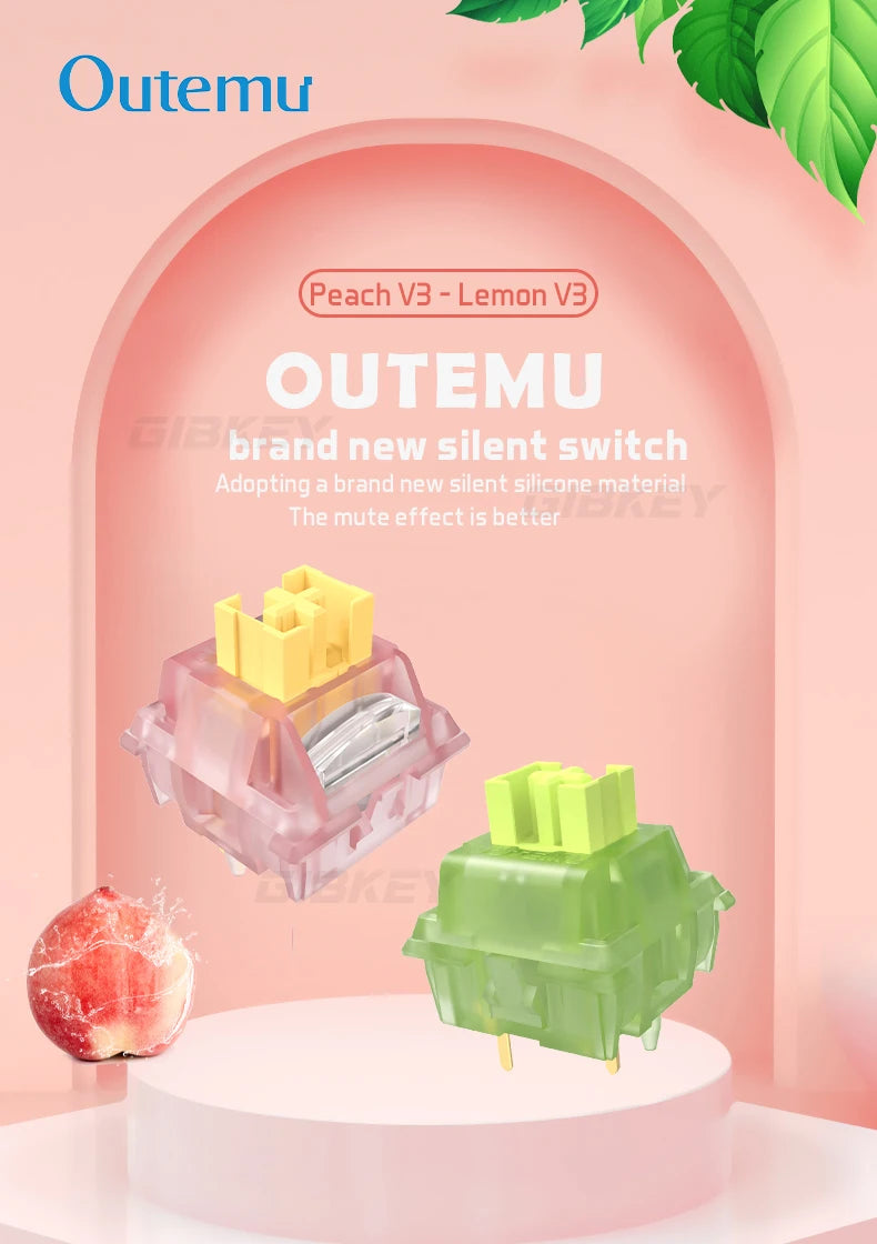 Outemu Silent Peach V3 Switch Lubed Mute Lemon V3 Switches Mechanical Keyboard Linear Tactile 5Pin Hot swap Pre Lubed PA66 POM