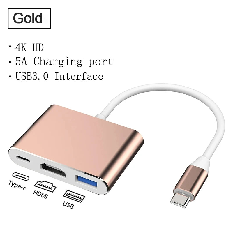 3 IN 1 3.0 USB Multi-function HUB For Samsung Galaxy S23 S22 Ultra Type-C To HDMI Adapter Note 20 10 iPhone 15 16 5G OTG Adapter