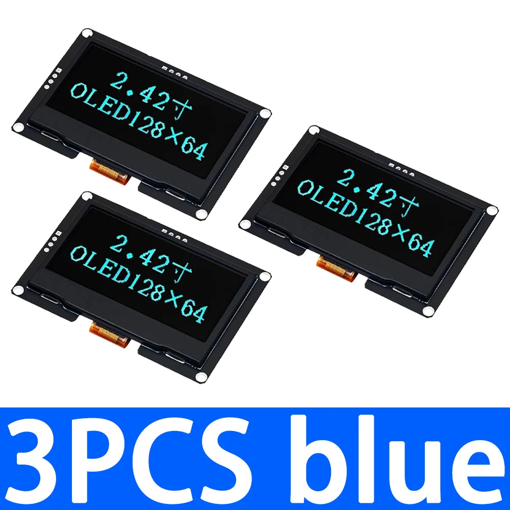 GREAT IT  2.42" 2.42 inch LCD Screen White BLUE 128x64 OLED Display Module IIC I2C SPI Serial for C51 SPD0301