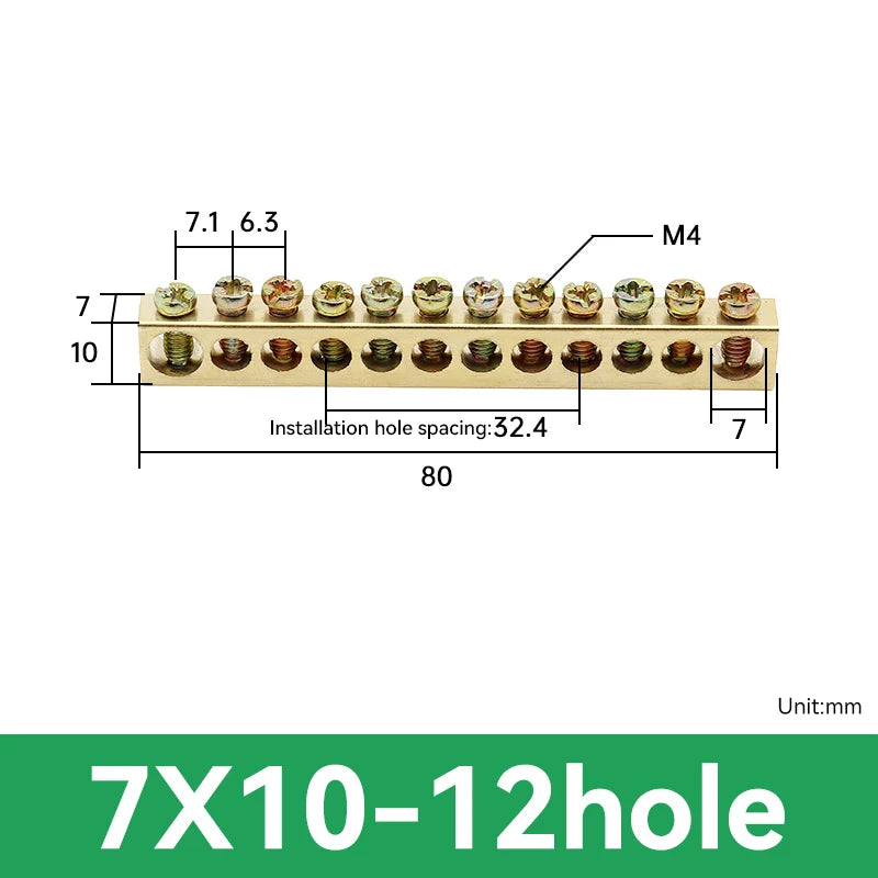 1 PCS Multi Specification Brass Ground Strip 5/6/7/8/9/10/12/15/20 Hole Brass Rod Grounding Terminal Ground Bar Terminal Strip