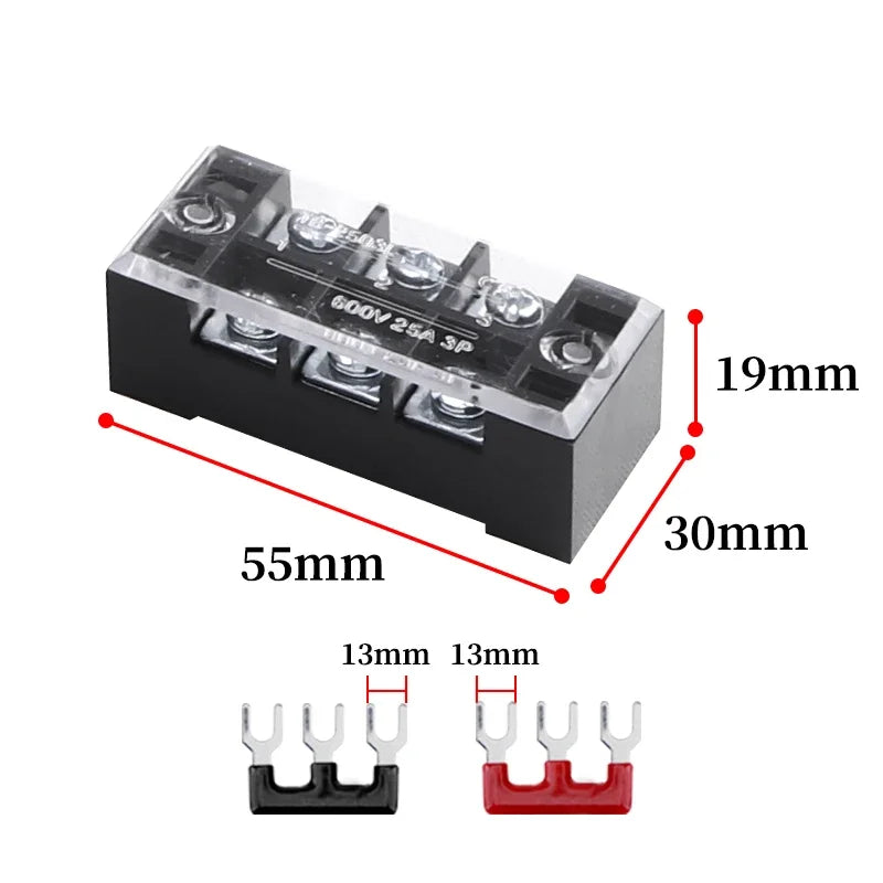 1pcs 25A 600V Dual Row Strip Electrical Screw Terminal Block Fence Screw Ribbon Wire Connector 3/4/5/6/8/10/12 Position