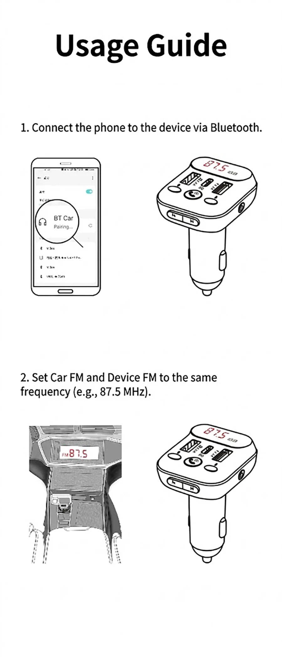 Wireless Car Bluetooth 5.0 FM Transmitter Radio Adapter RGB Light PD Fast Charger 3 Ports Hands-Free Call Bass Boost MP3
