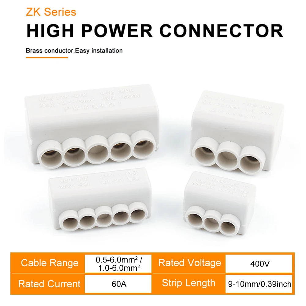 High Power 1 in Multiple out Cable Splicing 60A/400V 1-6mm2 Wire Connector Screw Wiring Terminal Block 80A/1000V 2.5-16mm2