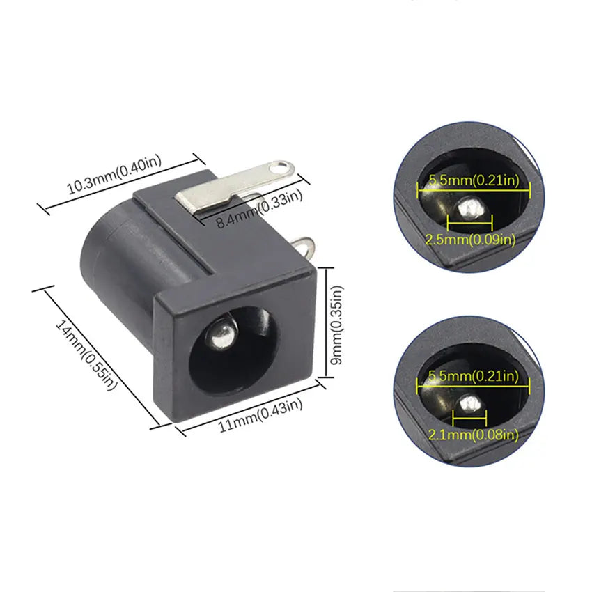 Cltgxdd 10/20/50/100pcs DC Power Jack Female Socket Connector DC005 5.5*2.1mm 5.5x2.5mm 3Pin Right Angle PCB Mount Terminal