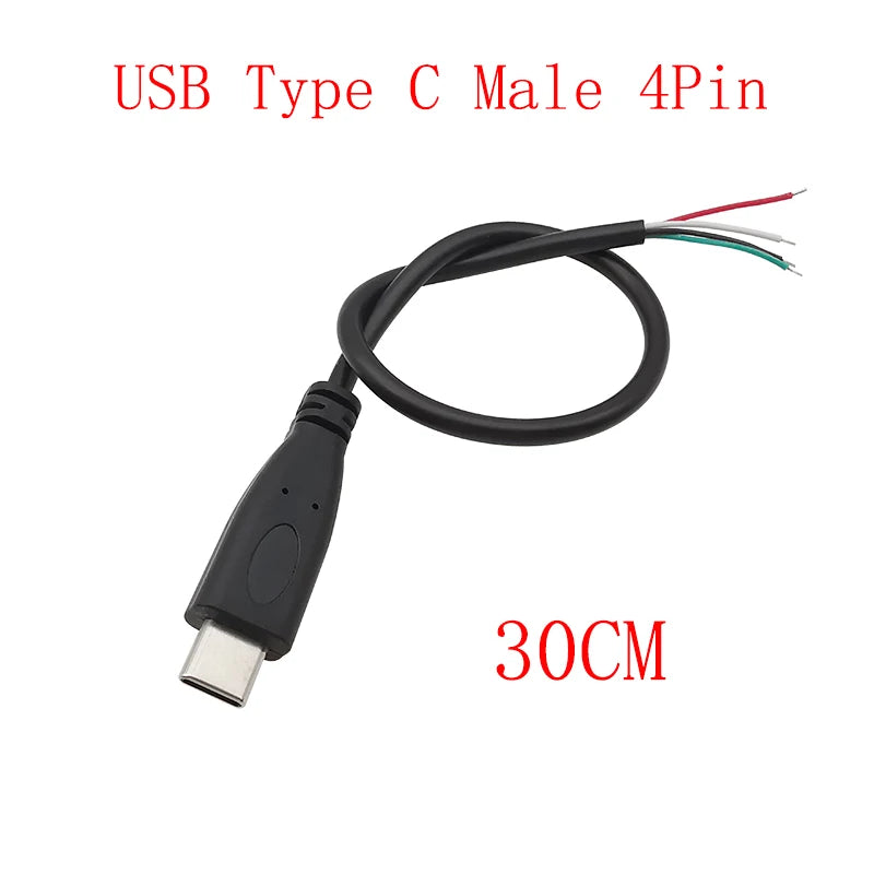 USB Type C Power Supply Cable 2/4 Pin Male Female Socket Type-C Plug Connector Adapter For Data Charging Cables Wires Repair DIY
