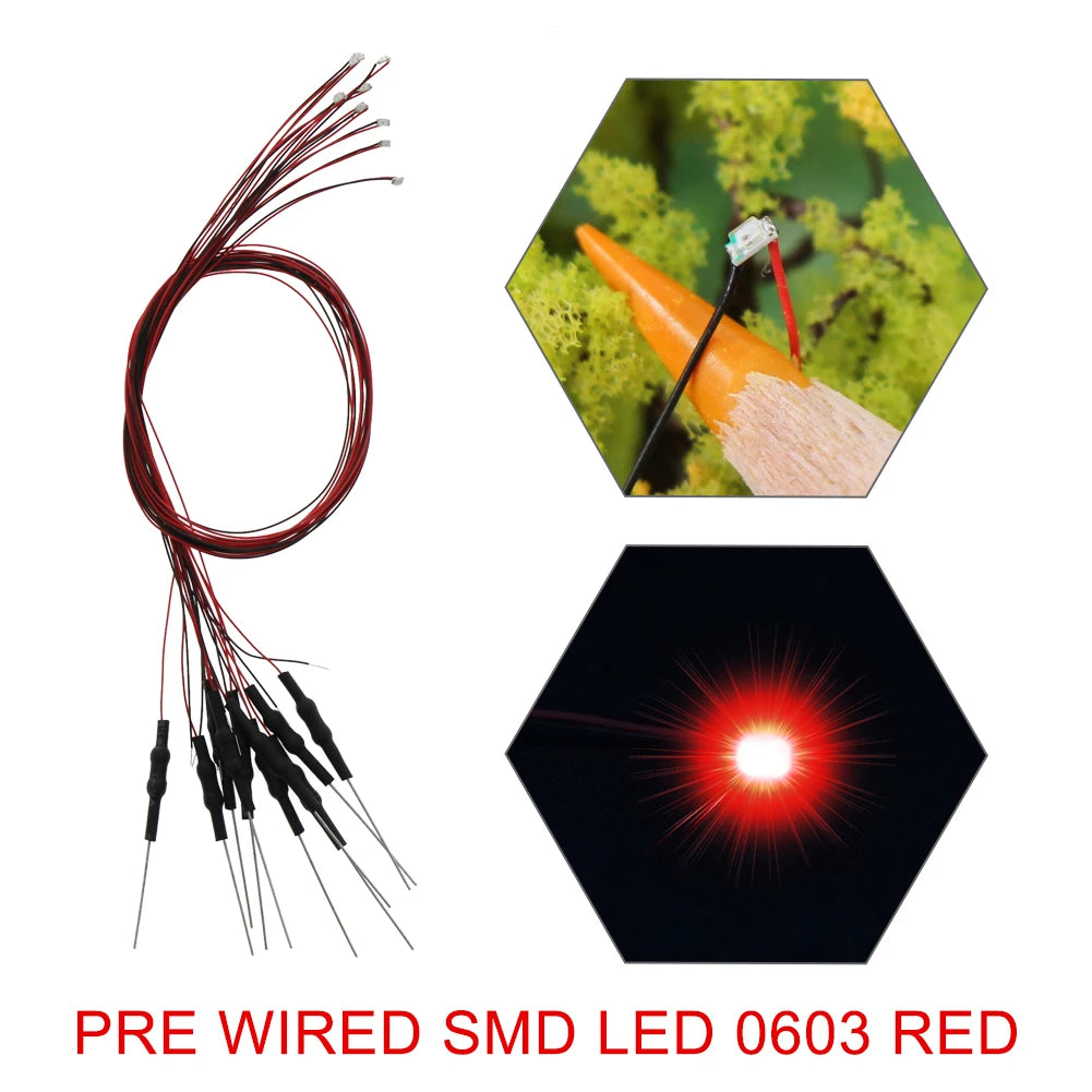 20pcs Pre-wired 20cm Long 30awg Wire SMD LED 0402 0603 0805 Lights Soldered Resistor for 12V White Red Blue Yellow Green