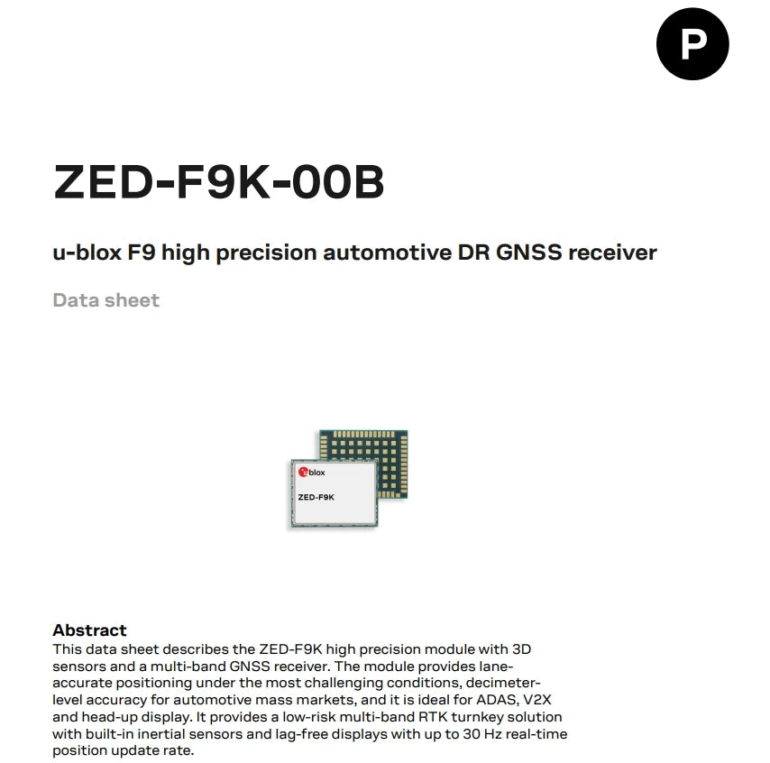 ZED-F9K-01A 184-Channel GNSS Module Development Board RTK NMEA/UBX/RTCM3.3 Protocols RTK Convergence  10s 2.7-3.6V Supply