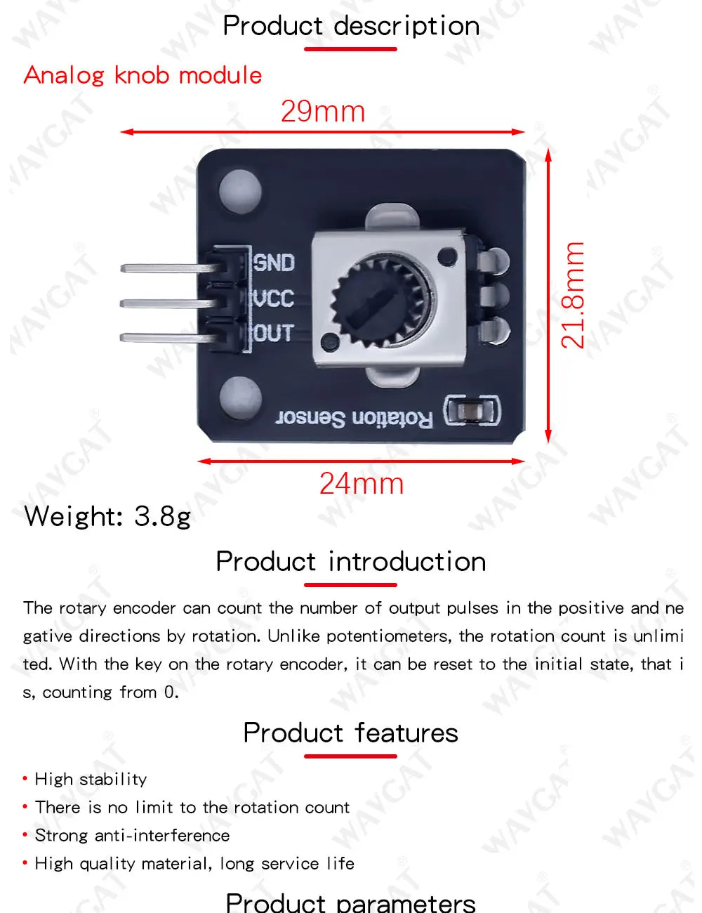 WAVGAT Rotary Encoder Module for Arduino Brick Sensor Development Round Audio Rotating Potentiometer Knob Cap EC11
