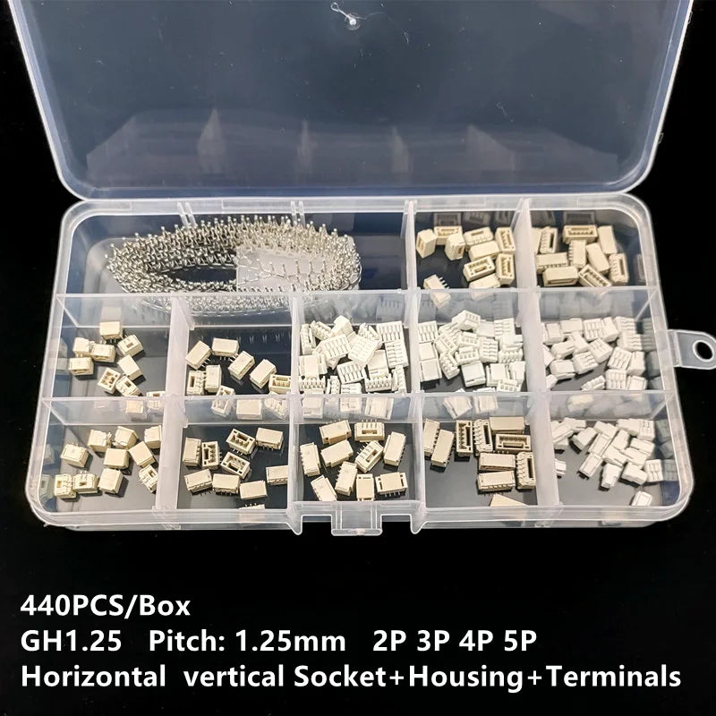 440pcs GH1.25 2p 3p 4p 5p 1.25mm Pitch Terminal Kit / Housing / SMD Pin Header Connector Wire Adaptor GH Kits