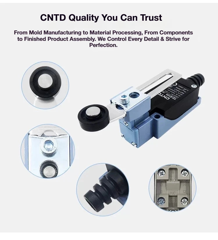 2Pcs CNTD TZ‑8 Series Micro Limit Travel Switch IP65 Waterproof 1NO+1NC 10A 250VAC Industrial Mechanical Position Switch
