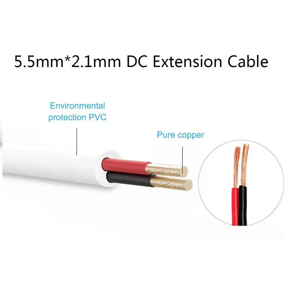 DC Power Extension Cable 12V White Cable Connector 2M 3M 5M 10M 20M Extender Cord 2.1x 5.5mm Female to Male For LED Strip Camera