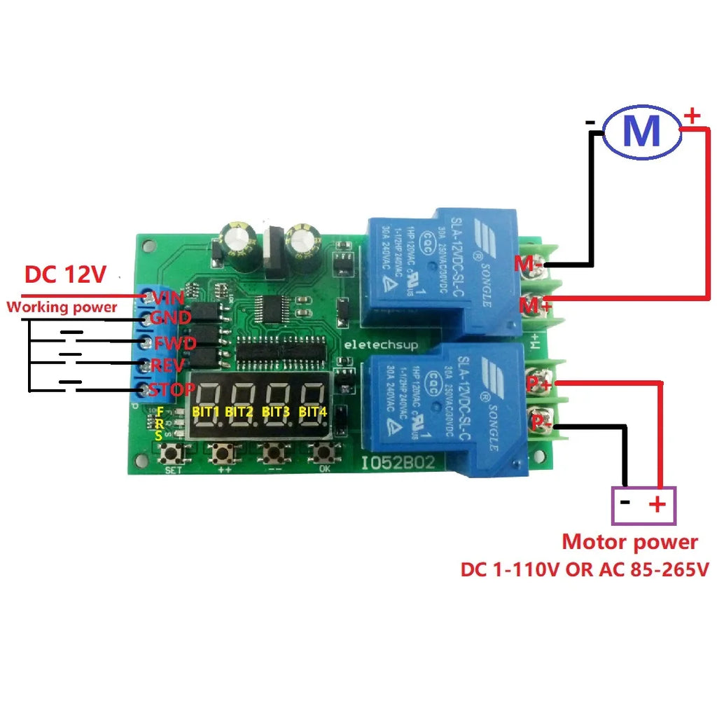30A Motor Controller Relay Board 12V DC AC Forward Reverse Switch with Automatic Delay Timer