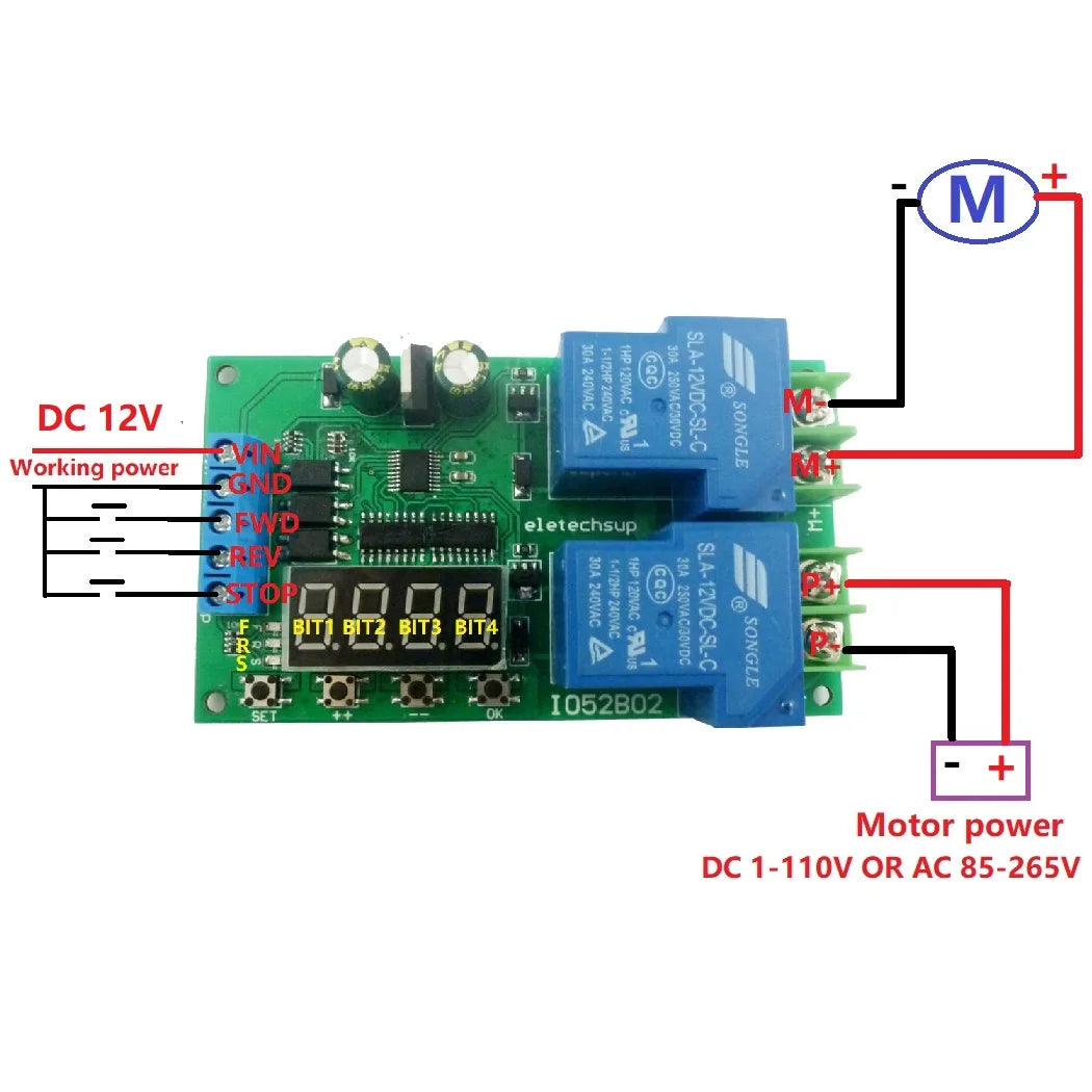 30A Motor Controller Relay Board 12V DC AC Forward Reverse Switch with Automatic Delay Timer