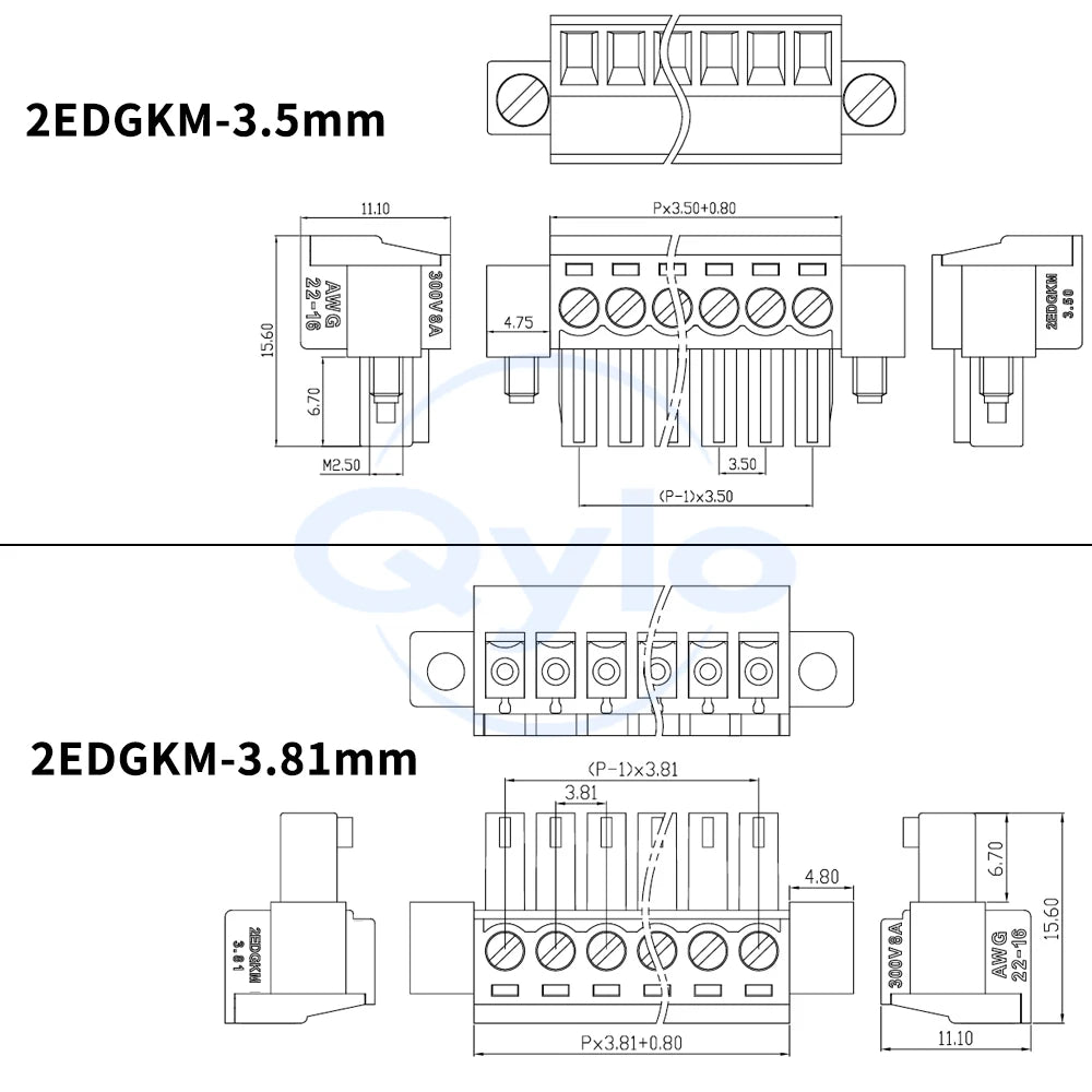 (1 pcs) 2EDGWB - 3.5mm 3.81mm Wall-Mounted Fixed Plug-in Terminal Block with Lugs KF 15EDGAM/KM Complete Set 3.5 3.81 2~24P