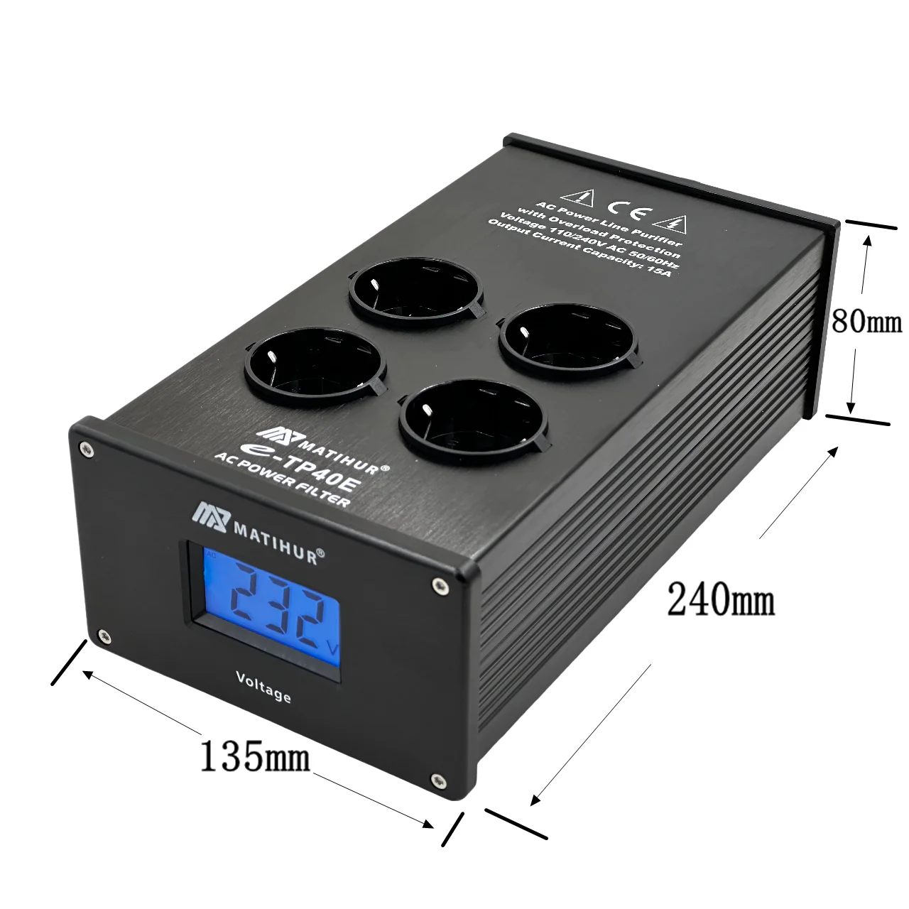 MATIHUR e-TP40E Audio Noise AC Power Filter Power Conditioner Power Purifier Surge Protection with EU Outlets Power Strip