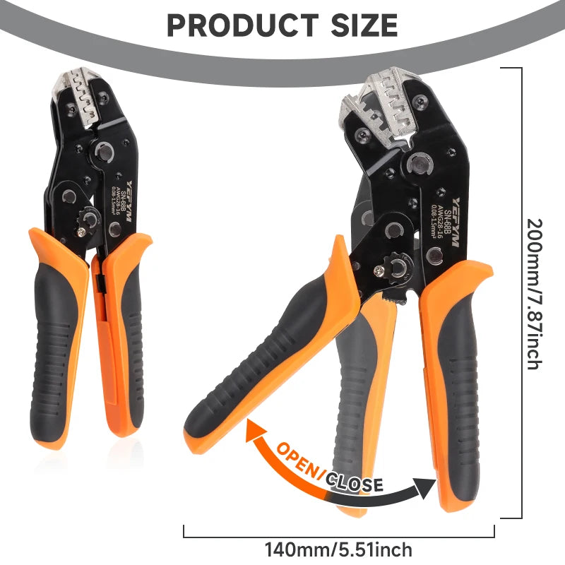 Crimps Plug JST ,TE,XH,SM,VH,PH,Molex Terminals Ratchet Crimper Pliers SN-68B For 0.08-1.5mm²(28-16 AWG) Wires Tool