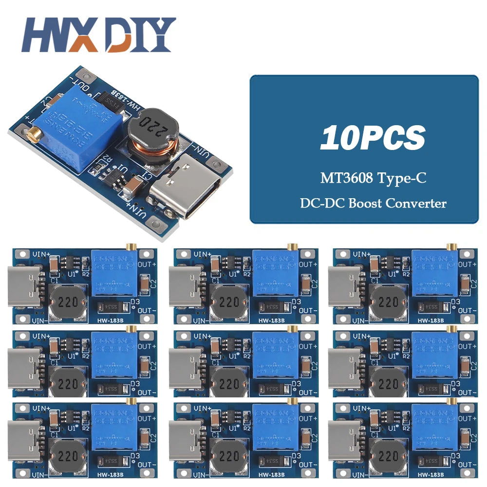 5/10pcs MT3608 DC-DC Step Up Converter Booster 3608 Type-C Power Supply Module Boost Step-up Board MAX output 28V 2A Micro USB