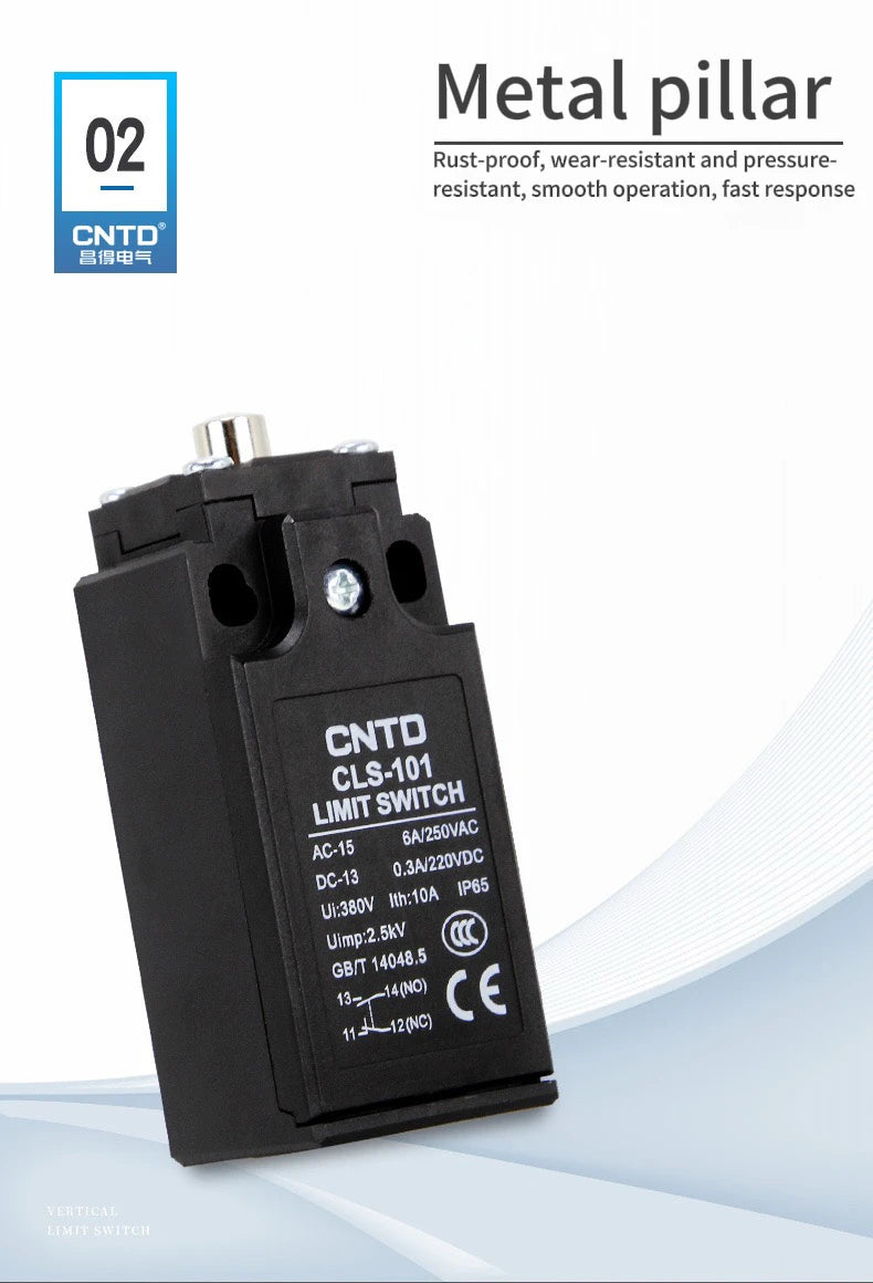 CNTD CLS-103 Cross Roller Plunger Limit Switch 1NO+1NC IP65 Waterproof Oil Resistant Travel Switch 6A 250VAC Industrial Control