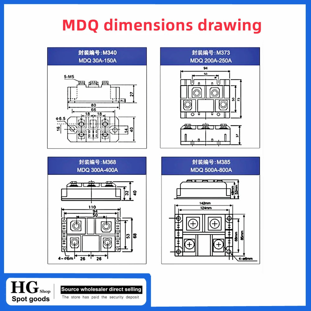 100A MDQ100A-12V 24V 36V 48V 60V 220V 600V 800V  1000V 1200V 1600V MDQ100A single-phase rectifier bridge AC-DC module 100Amp 160