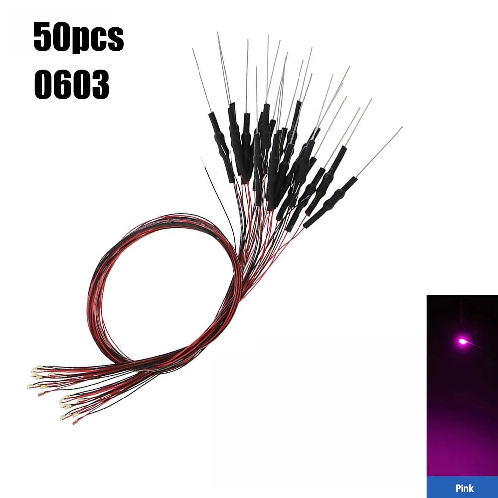 50Pcs 0402 0603 SMD Lamp Wired Micro Litz Led Pre-soldered Chip Wired 12V 30cm Railway Model Toy Light DIY Leads with Resistance