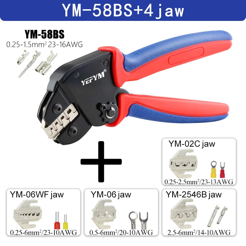 Mini Pliers YM-58BS Tools For XH2.54/DuPont2.54/2.8/4.8/6.3/Non-Insulated/Ferrule Tube Terminals Ratchet Wire Crimping Sets