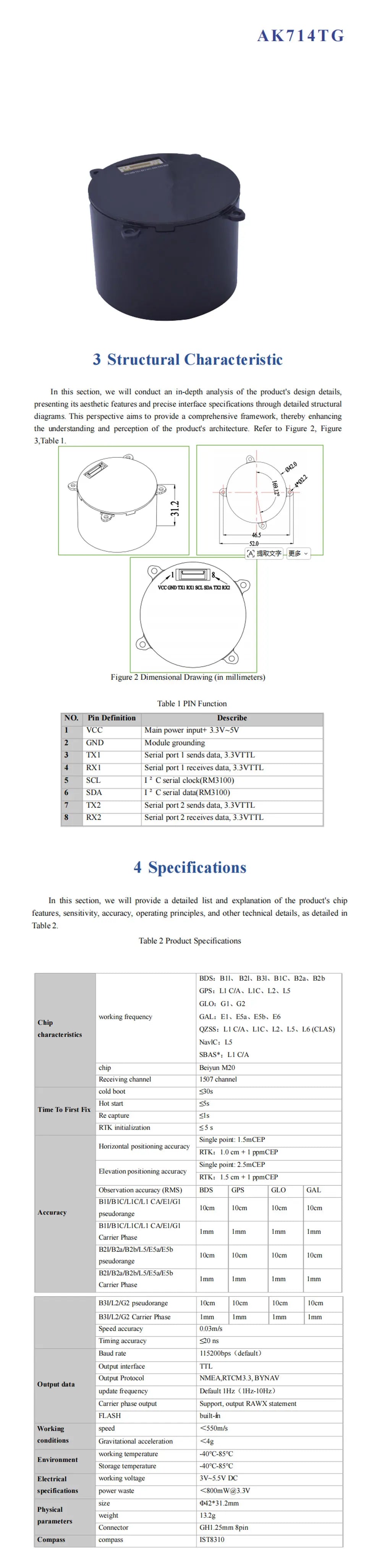 ZED-F9P/UM980/UM981/UM960/Beiyun M20 GNSS/GPS Centimeter-Level RTK Module with Helix Antenna Compass IST8310/RM3100,FOR UAV