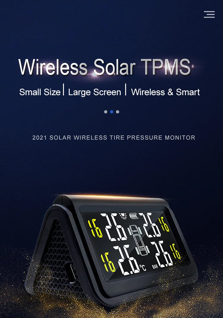 Solar Wireless Tire Pressure Monitoring System TPMS Auto Security Alarm Device Digital Colorful Display With 4 sensors