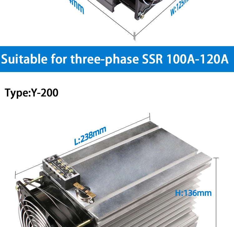LCTC Radiator With Fan For Three Phase Solid State Relay SSR Heat Sink 100A 120A 3-phase Relay DC 48V Y-150