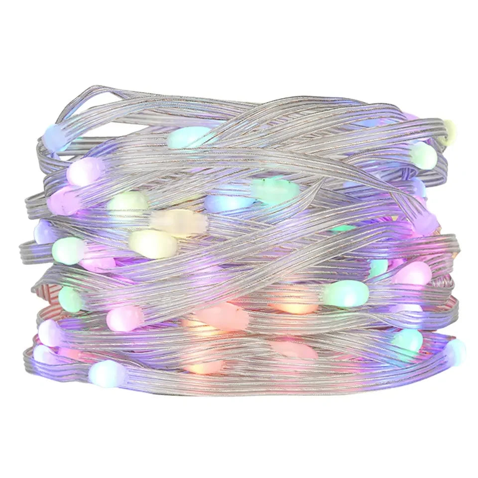 DC24V 1000ct SK6812/WS2811 LED Pebble String Light RGB Addressable Full Color Clear Wire IP65 3D 360 Degree Light-emitting