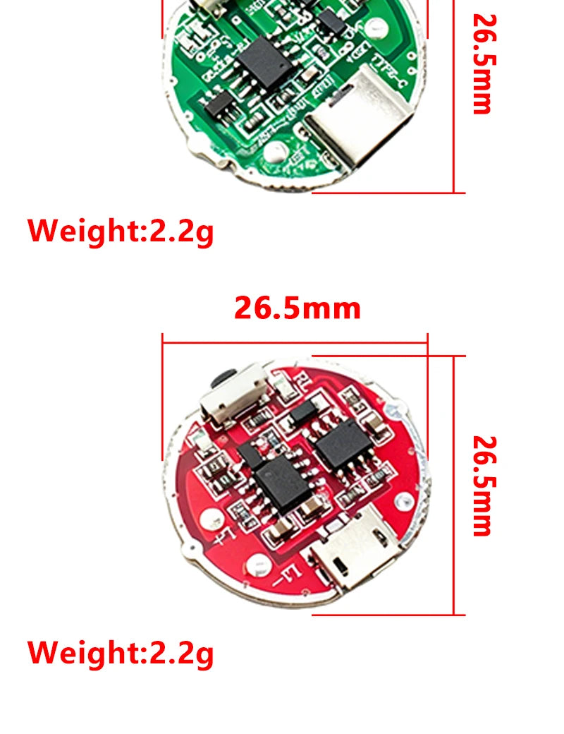 Micro USB & Type-C Dual Interface Side Press Flashlight Driver Board 3-Speed Dimming Constant Current Circuit Board