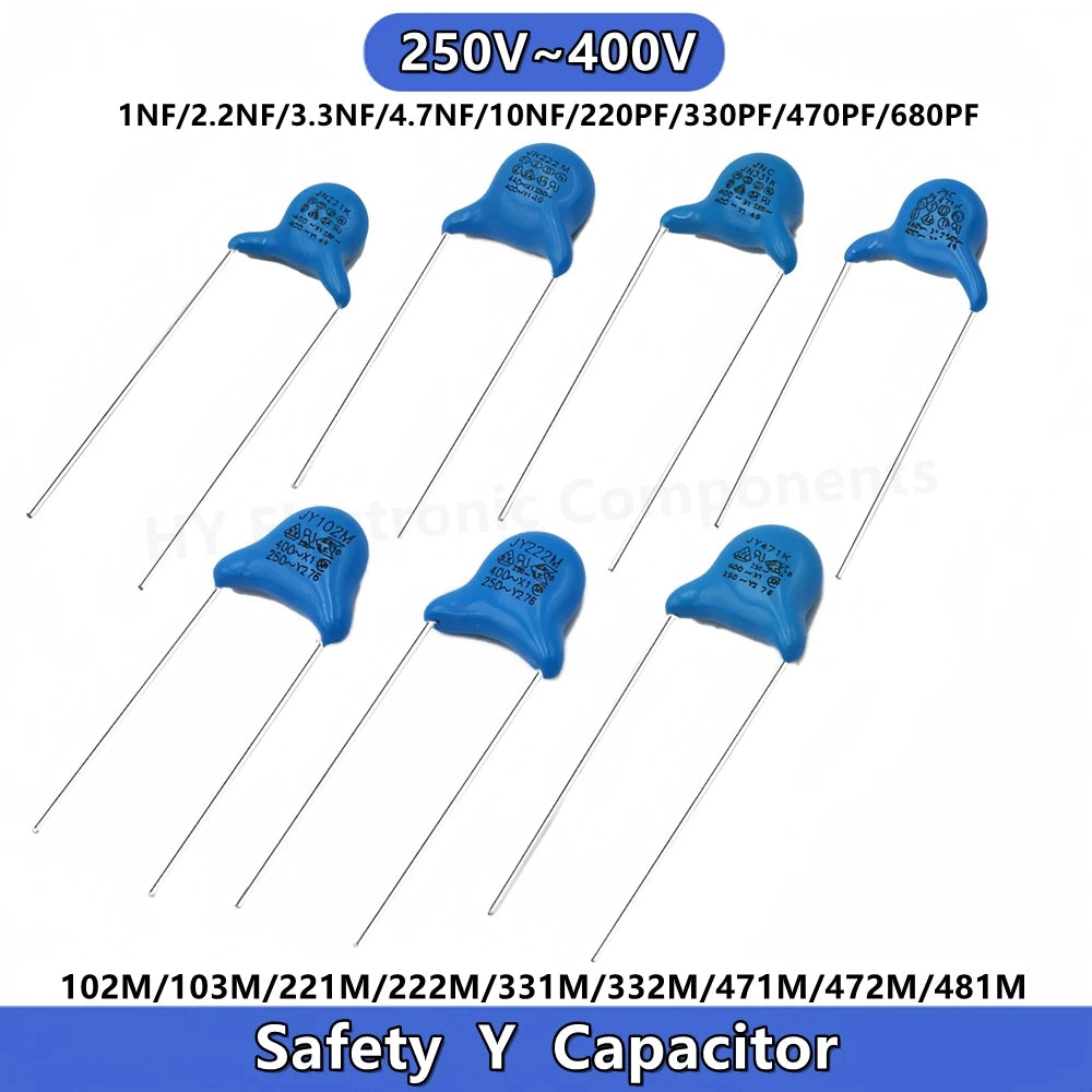 20PCS Safety Y Capacitor X1 Y1 250V AC 400V 220P 332 470PF 680PF 1NF 2.2NF 3.3 4.7NF 10NF 0.0047UF 470P 102 103M 471 222 472 221