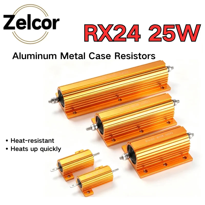 RX24 10W 25W 50W Aluminum Power Metal Case Wirewound Resistor RX24 Resistor 1R 2R 5R 10R 1K 5K 10K 20K Aluminium Gold Resistor