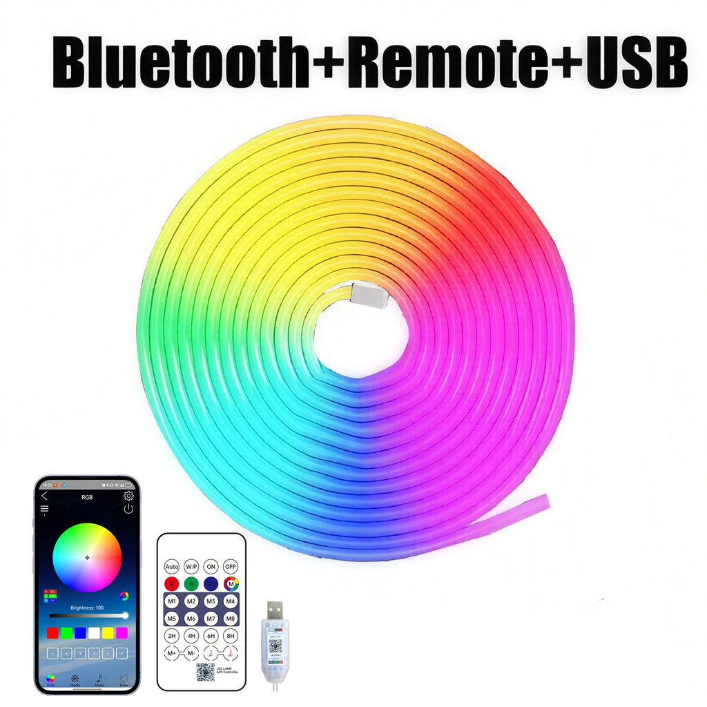 Bluetooth RGB Neon LED Strip 1-10m DC5V USB IP65 Waterproof Flexible Tape with App/Remote Control Music Sync for Home Decor