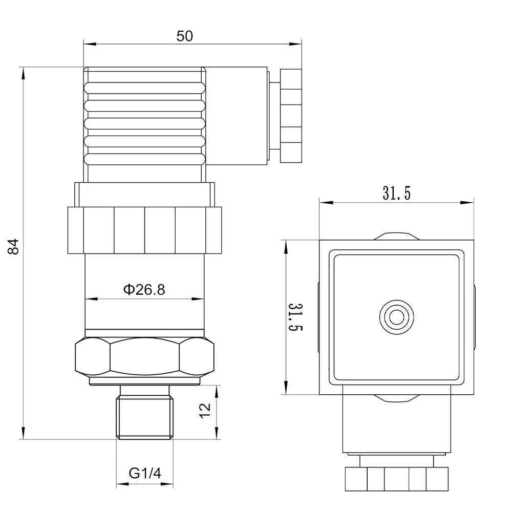 Stainless Steel Pressure Transmitter Sensor G1/4 0-60Mpa 4-20Ma 0-10V