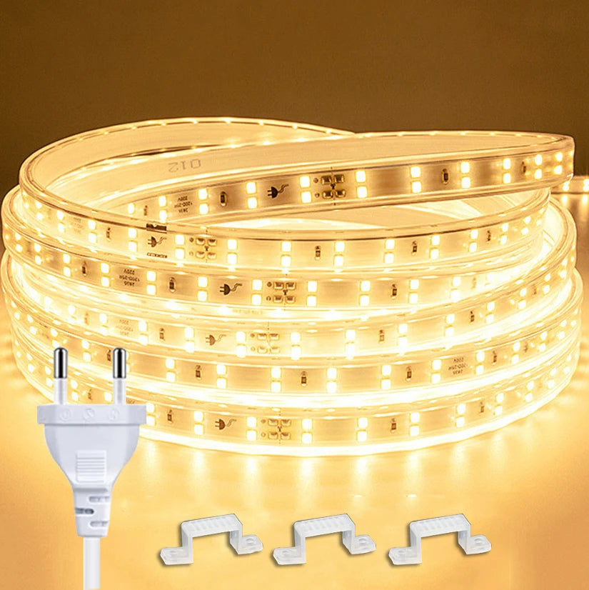 220v Led strip 2835 High Brightness 120LED/m with ON-OFF Switch Waterproof Flexible Led Tape Diode Lamp for Home Room Decor