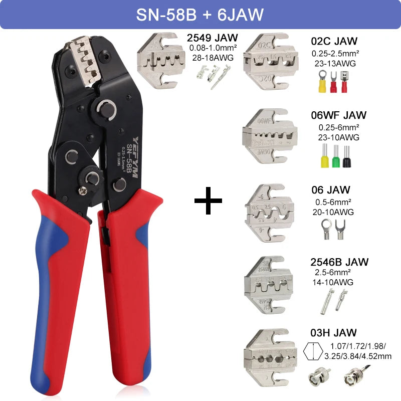 Crimping Tools SN-58B Pliers Interchangeable Jaw For XH2.54/DuPont2.54/2.8/4.8/6.3/ Non-Insulated/Ferrule Terminals Ratcheting