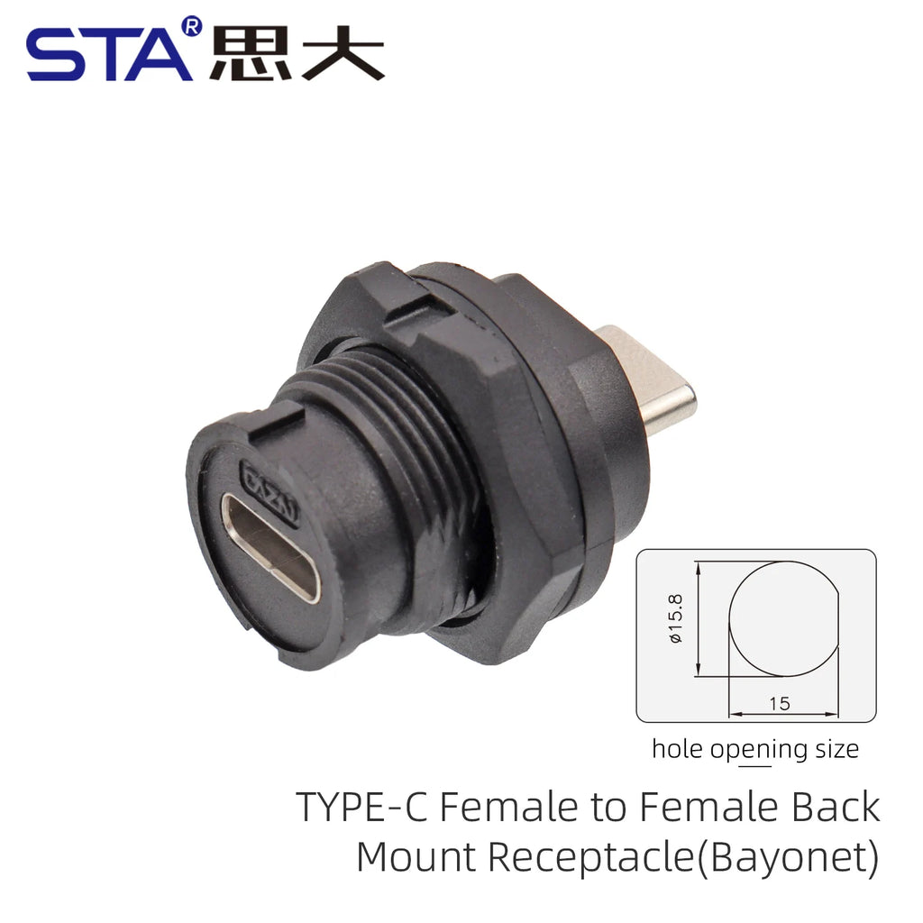Type-c to USB 3.0 IP67/Ip68 Waterproof Connector Aviation Plug Quick Charge Female to Female Panel Mount PCB Socket FPC Cable