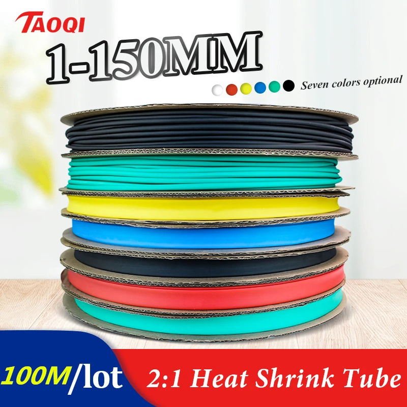 100 METER/Roll BLACK 5/6/8/10/12mm Heat Shrink Tubing Tube Kit Insulation Tubing Wire Cable
