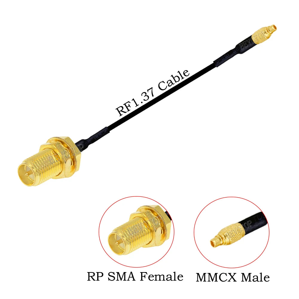 RF1.37 SMA Male Female to MMCX Male 90 Degree FPV Antenna Connector 50 ohm RF Coaxial Extension Jumper OD=1.37 Cable