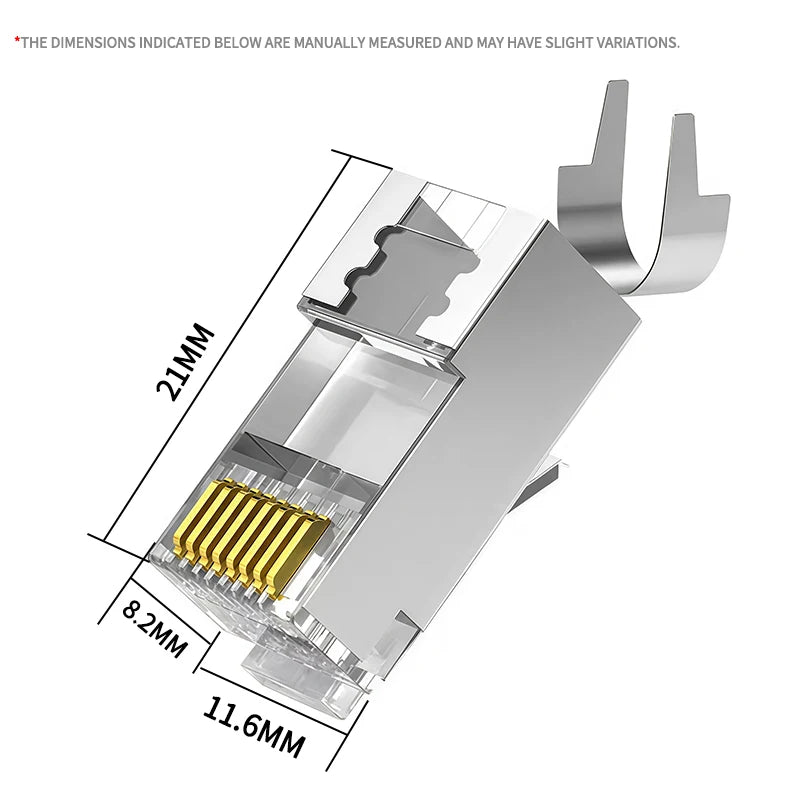 10PCS RJ45 Cat7 Shielded Plug, Two-Piece Pass Through Connector with Metal Shell and Gold-Plated Contacts for 10Gbps Ethernet