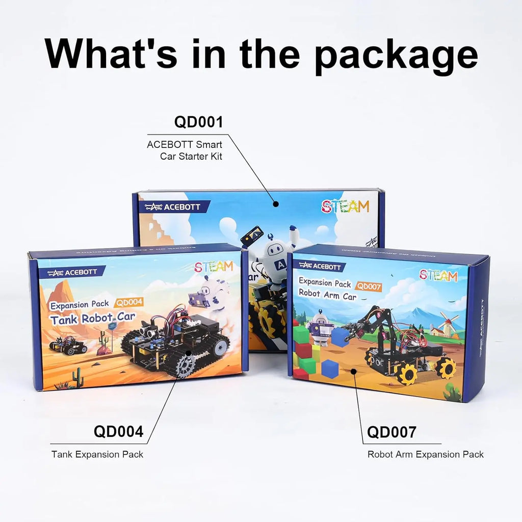Robotics for Kids Ages 12-16 ACEBOTT 4 in 1 Smart Robot Arm with 5DOF + Tank Car STEM Toys Coding Kit for Arduino Scratch App