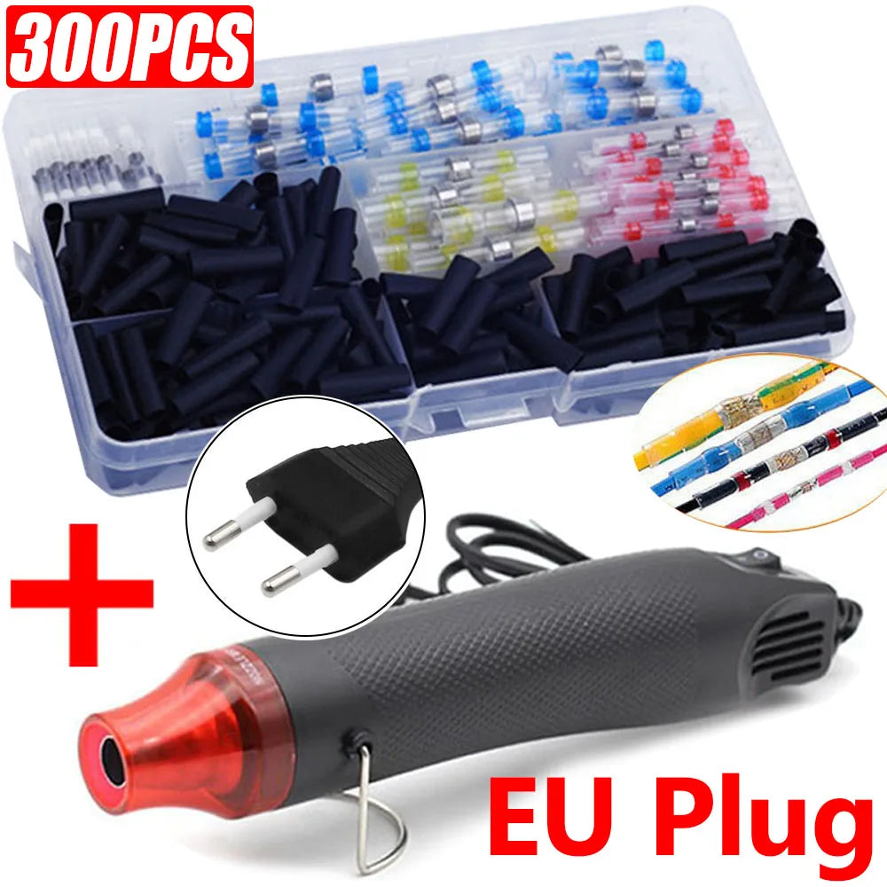 50-1200Pcs Solder Seal Wire Connectors Kit with 300W Heat Gun Waterproof Heat Shrink Butt Terminals Electrical Splice Set