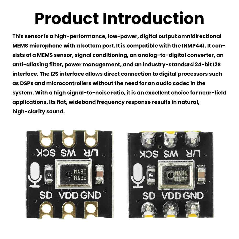 MS4030 Omnidirectional Microphone Module MEMS High Precision Low Power I2S Supports ESP32 Compatible With INMP441