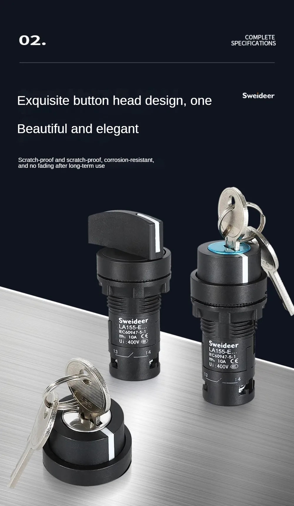 22mm Key Knob Switch 1NO/2NO/1NO1NC 2/3 Position Self Locking Select Rotary Switch Power Conversion Switch 5A on Off