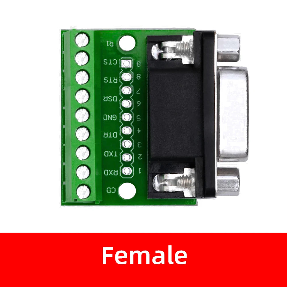 DB9 RS232 Serial Breakout Board: 9-Pin Solderless Connectors (Female & Male) – Terminal Adapter