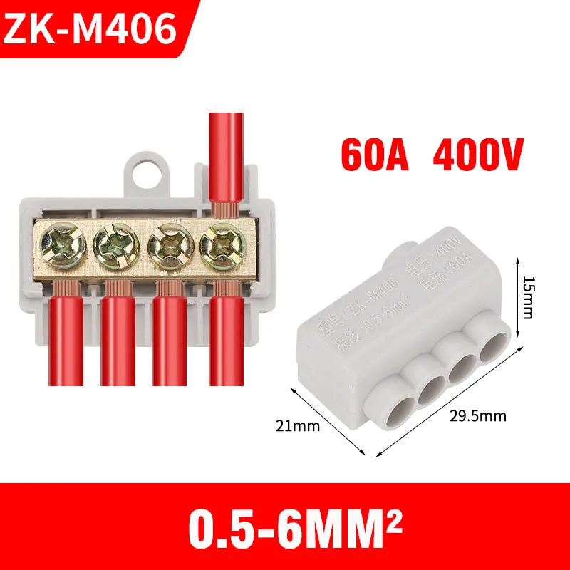 High Power Branch Terminal Quick Wire Connector Terminal Block 400V Electrical Cable Junction Box ZK-306 T-Type Wiring Terminal