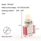 5PCS 3Pin C-NO-NC Reset Latching Toggle Switch Automatic return Push Button (ON)-OFF 5A125V/2A250V 6mm Mini Toggle Switches