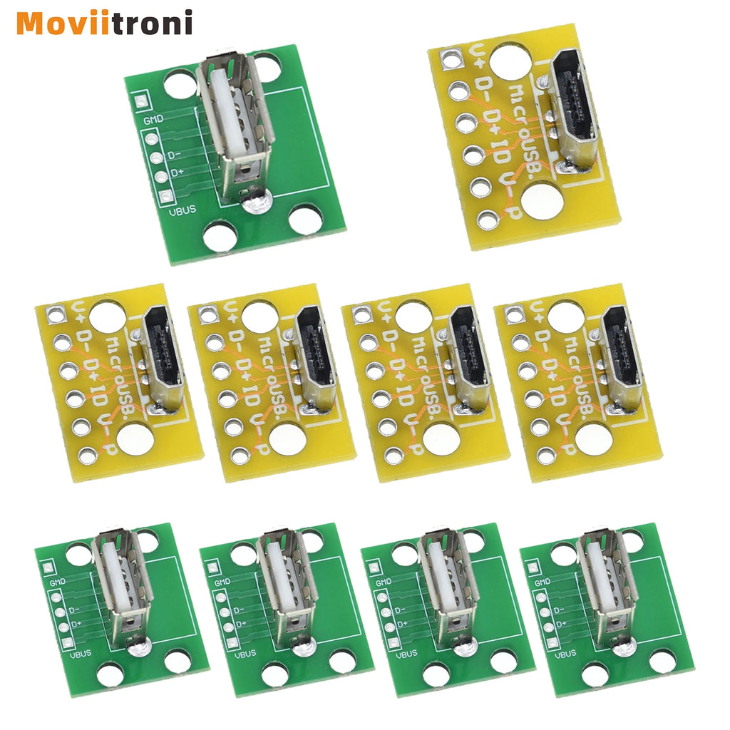 10pcs Vertical Micro Usb Female Sockets Test 2.0 Female Head a Connector Pcb Board Adapter For Data Cable Adapters